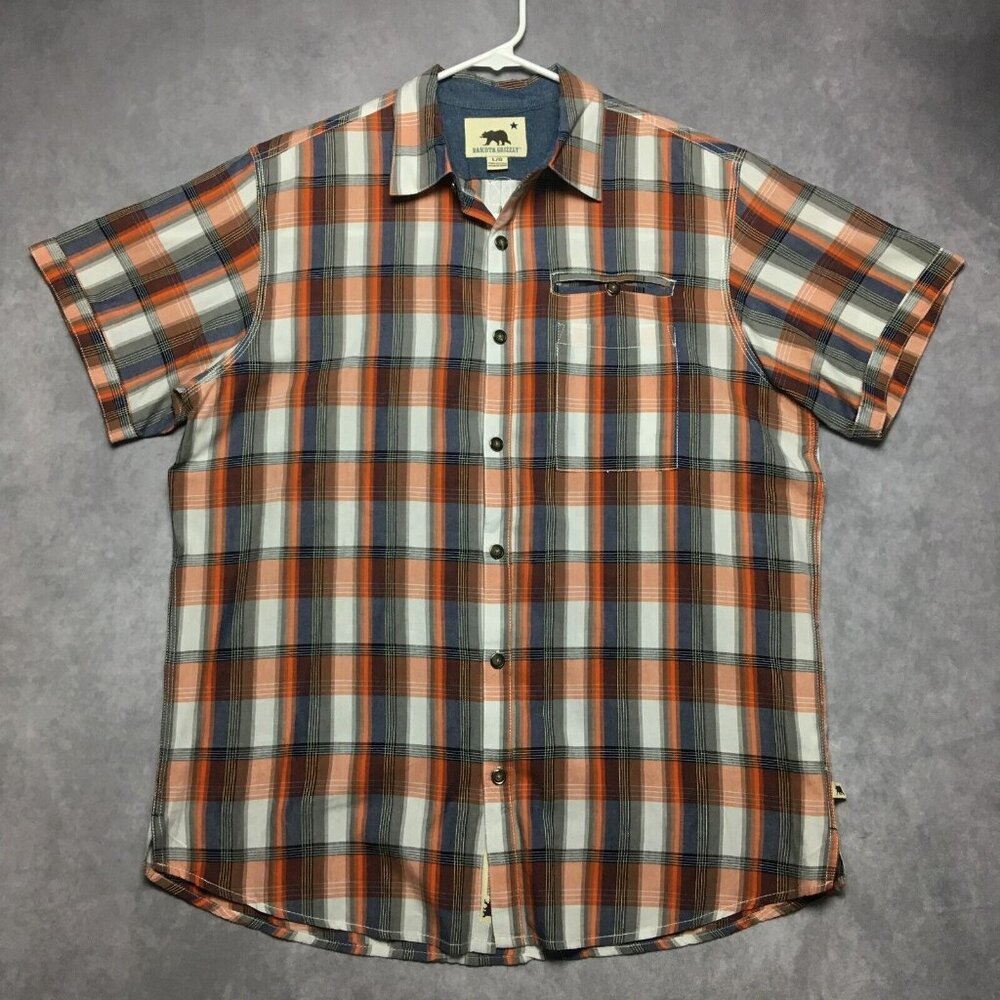 Dakota Grizzly Mens Plaid Shirt size Large Short Sleeve Button Up Pocket Cotton